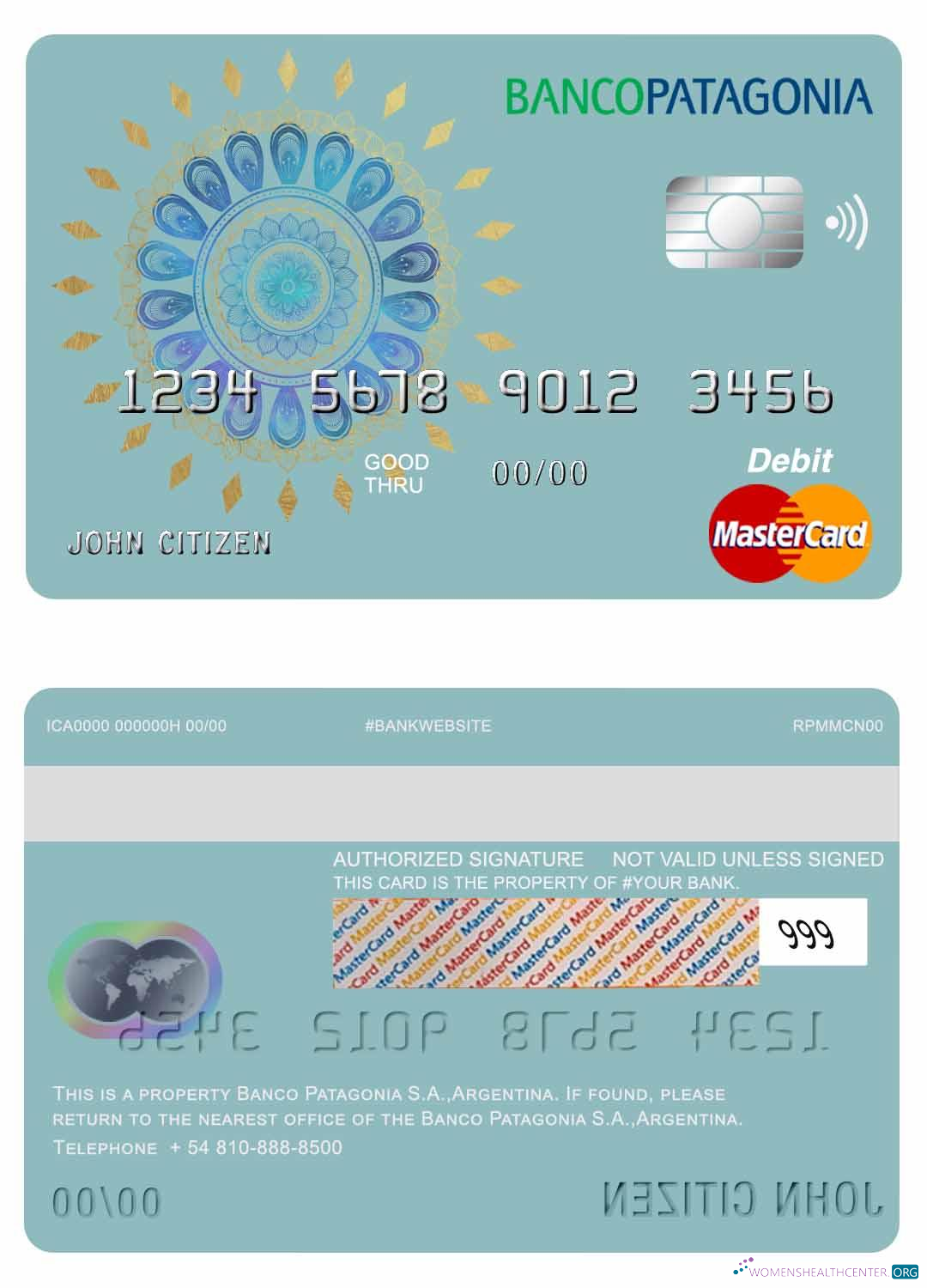 Download Argentina Banco Patagonia S.A. bank mastercard debit card Photoshop template